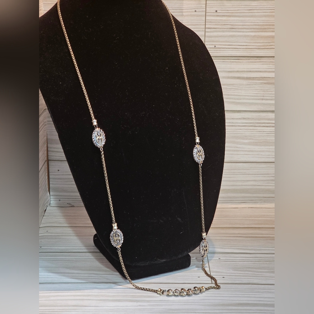 Chico’s 40” Long Mixed Metal Station Necklace Gold Silver Tone Layering